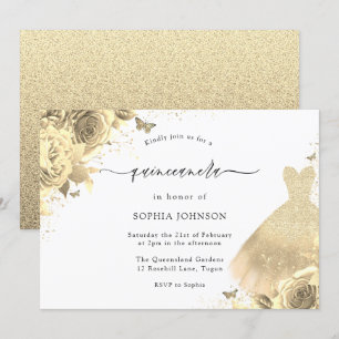 Invitation Robe Parties scintillant or étincelante Quinceaner