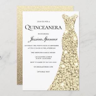 Invitation Robe Parties scintillant or étincelle Quinceanera
