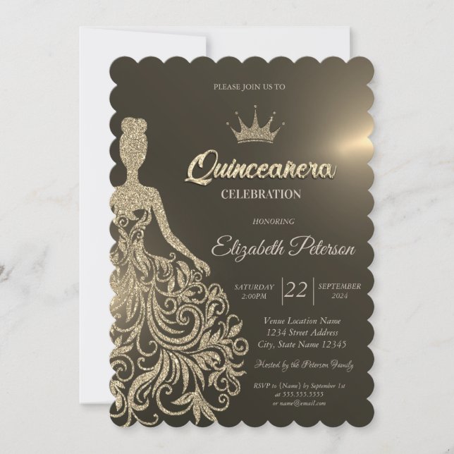 Invitation Robe Parties scintillant Or Luxe Or Quinceanera (Devant)