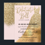 Invitation Robe Parties scintillant or rose glamour Dance déb<br><div class="desc">Cette invitation de luxe, pétillante et glamour Debutante Ball est le design parfait pour la jeune femme élégante et chic. Son design se compose d'une parties scintillant en or imitation imprimée et d'une robe de princesse vintage en feuille d'or dégradé sur un arrière - plan rose pâle simple avec typographie...</div>
