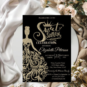 Invitation Robe Parties scintillant or, Tiara, Diamants Black