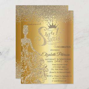 Invitation Robe Parties scintillant or, Tiara, Diamonds Sweet