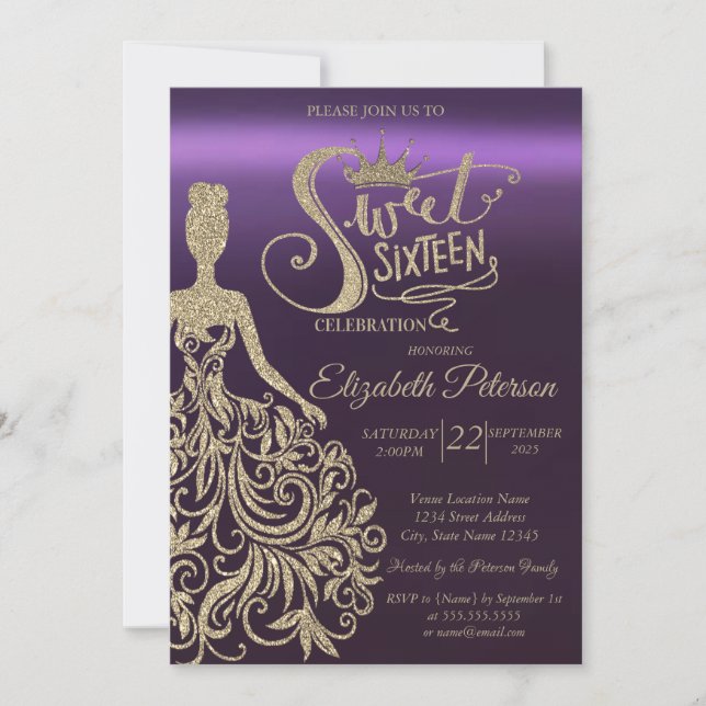 Invitation Robe Parties scintillant or, Tiara, Purple Sweet 1 (Devant)