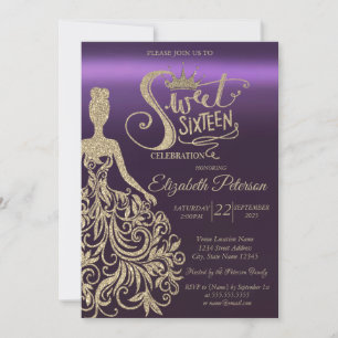 Invitation Robe Parties scintillant or, Tiara, Purple Sweet 1