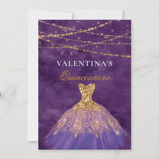 Invitation Robe Parties scintillant or violet Quinceanera Inv (Devant)