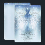 Invitation Robe Parties scintillant princesse en argent bleu<br><div class="desc">Personnaliser pour votre événement !</div>