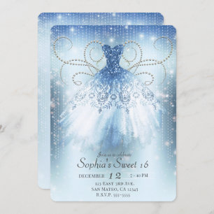 Invitation Robe Parties scintillant princesse en argent bleu
