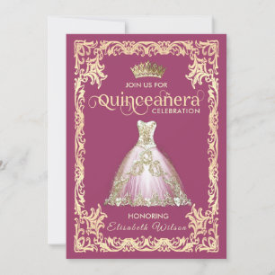 Invitation Robe pétillante de luxe vintage tiara Quinceañera