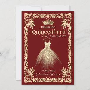Invitation Robe pétillante de luxe vintage tiara Quinceañera