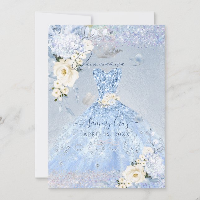 Invitation Robe PixDezines Dusty Bleu Rose Quinceanera (Devant)