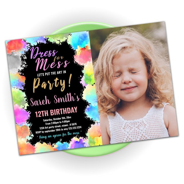 Invitation Robe pour Mess Paint Anniversaire avec photo (Créateur téléchargé)