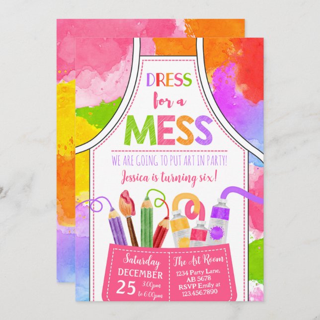 Invitation Robe Pour Un Mess Art Anniversaire (Devant / Derrière)