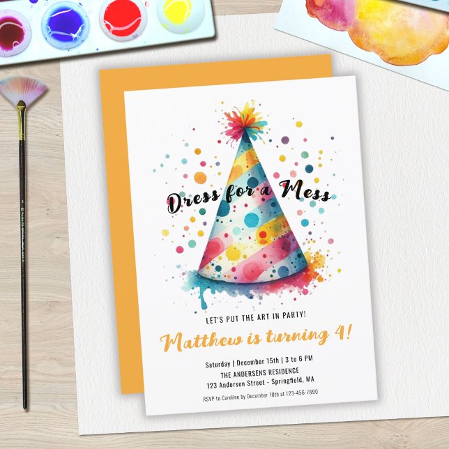 Invitation Robe pour un Mess Kids Fun Art Peinture Anniversai (Dress for a Mess Kids Fun Art Painting Birthday Invitation)