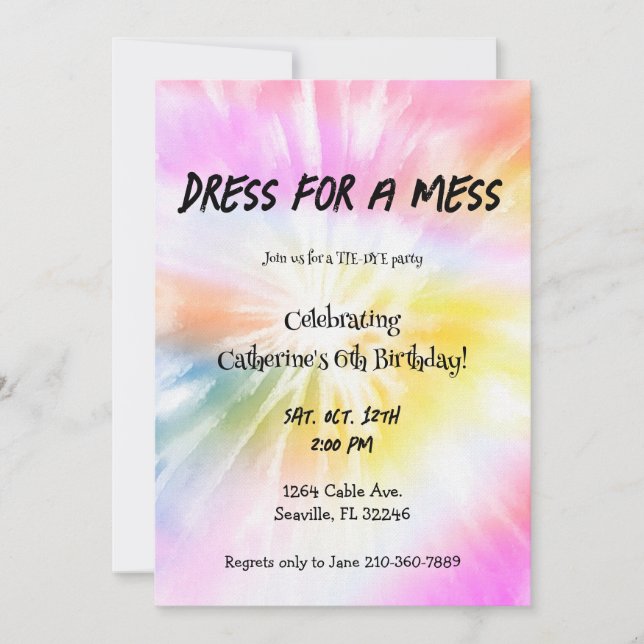 Invitation Robe Pour Un Mess - Tie Dye Party (Devant)