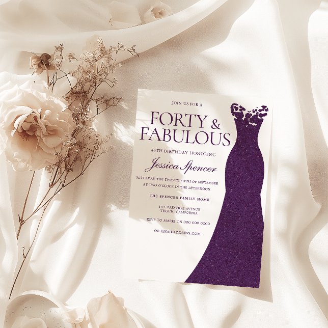 Invitation Robe pourpre Forty & Fabuleux 40e anniversaire (Créateur téléchargé)