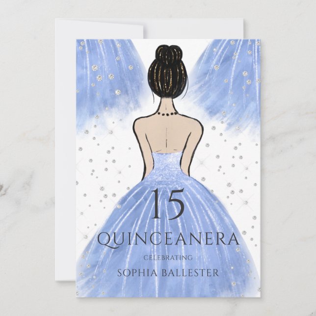 Invitation Robe princesse bleue Hiver Merveilleuse Quinceaner (Devant)