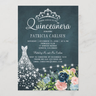 Invitation Robe princesse Diamond aquarelle chic quinceanera