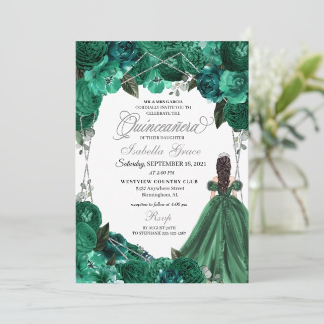 Invitation Robe princesse Emerald Green Tiara Quinceanera (Debout devant)