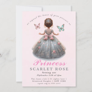 Invitation Robe princesse en argent rose Fête d'anniversaire 