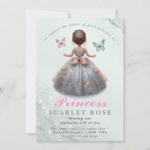 Invitation Robe princesse en argent rose Fête d'anniversaire 