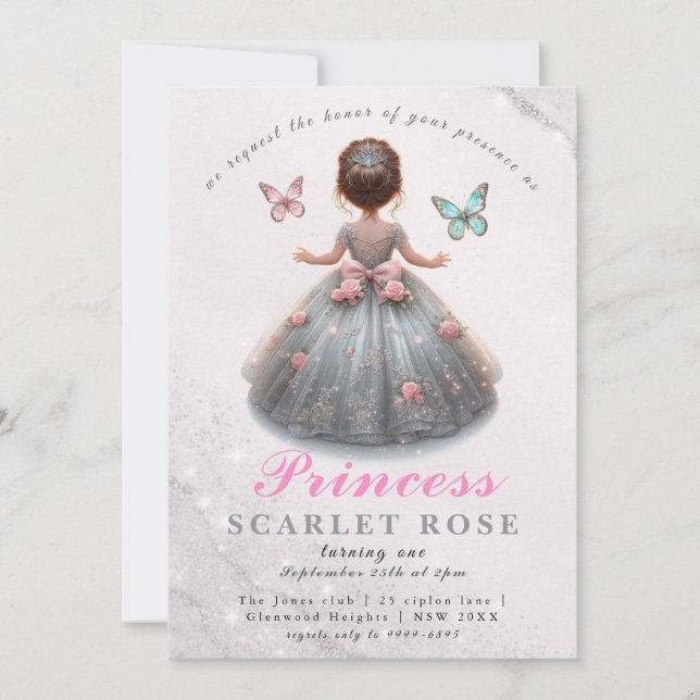 Invitation Robe princesse en argent rose Fête d'anniversaire  (Devant)