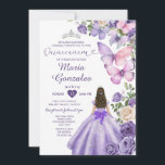 Invitation Robe princesse papillon pourpre Robe florale Quinc<br><div class="desc">ÉDITABLE Papillon pourpre Princesse Robe Florale Quinceañera Invitation Élégante Princesse Papillon pourpre Argent Mis Quince Invitation Mis Quince 15 Anos,  16e Anniversaire</div>