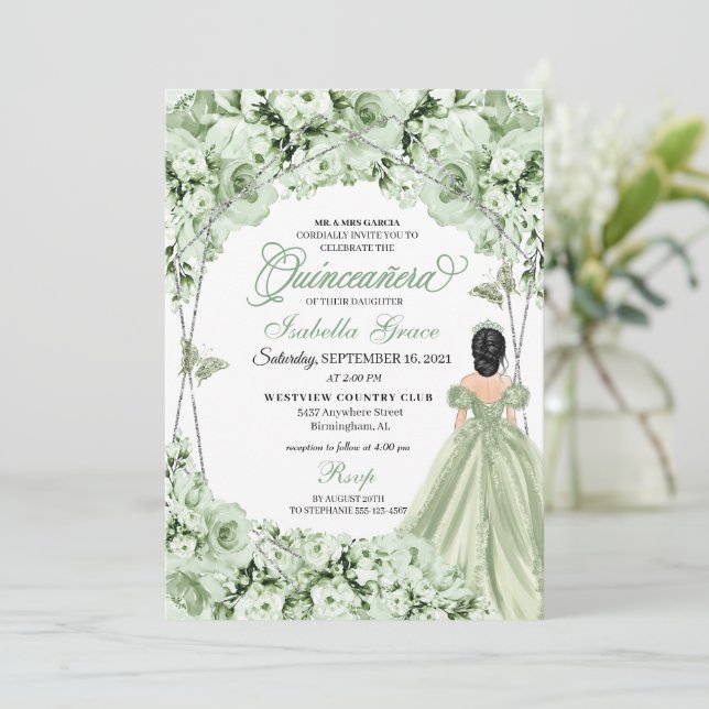 Invitation Robe princesse Sage Green Quinceanera