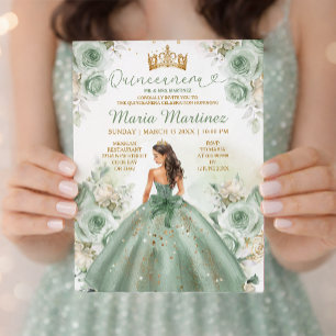 Invitation Robe princesse verte Sage Robe princesse Floral or