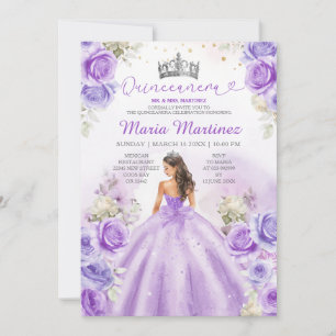 Invitation Robe Princesse violette Robe Floral Argent Quincea