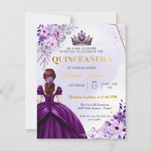 Invitation Robe princière à fleurs violettes Quinceanera