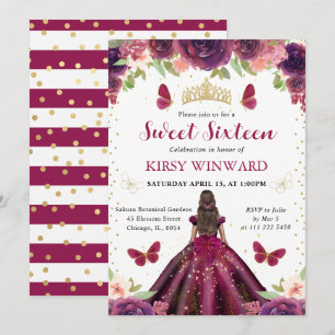 Invitation Robe prune Princesse peau noire Sweet 16