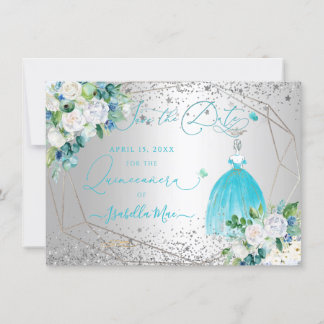 Invitation Robe Quinceanera bleu aqua PixDezines Date de sauv
