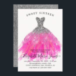 Invitation Robe rose argent chic doux 16e anniversaire<br><div class="desc">Glam moderne Silver Blush rose Magenta Parties scintillant étincelante Aquarelle Robe douce 16e anniversaire Invitation</div>