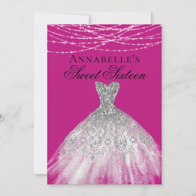 Invitation Robe rose & argent Diamond Étincelle Douce 16 (Devant)