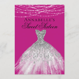 Invitation Robe rose & argent Diamond Étincelle Douce 16