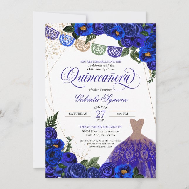Invitation Robe Rose bleue Parties scintillant Fiesta Quincea (Devant)
