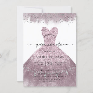 Invitation Robe Rose Blush Dusty Rose Quinceanera Party