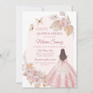 Invitation Robe rose Boho Princesse mexicaine Quinceañera