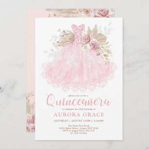 Invitation Robe rose Boho Quinceañera Mis Quince 15 Años