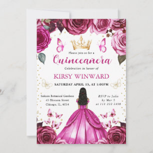 Invitation Robe Rose Chaud Peau Noire Princesse Quinceanera