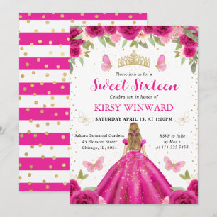 Invitation Robe Rose Chaud Princesse Blonde Sweet 16