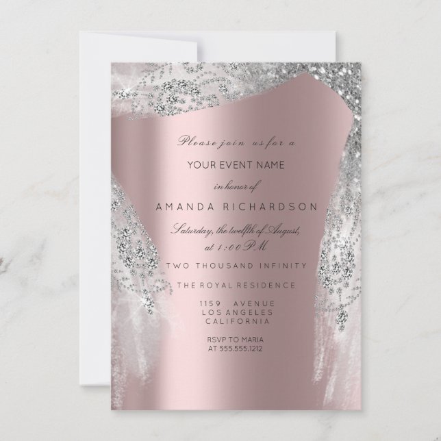 Invitation Robe rose douce 16e robe Rose nuptiale gris argent (Devant)