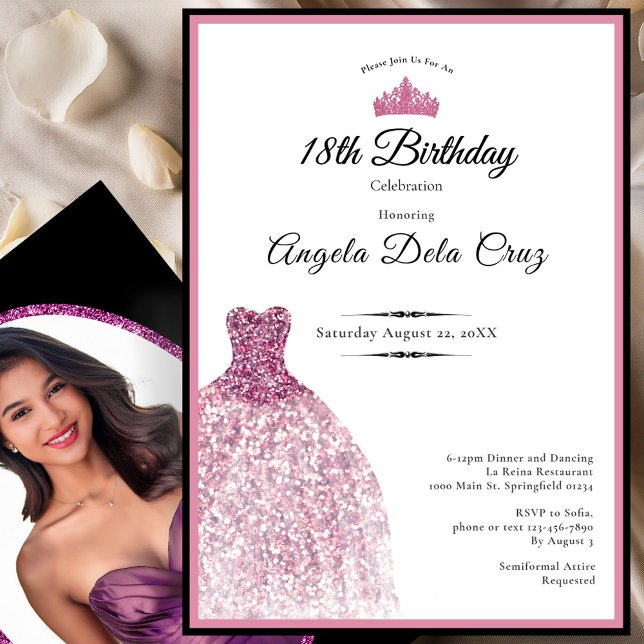 Invitation Robe rose élégante pour les 18 ans début (Créateur téléchargé)