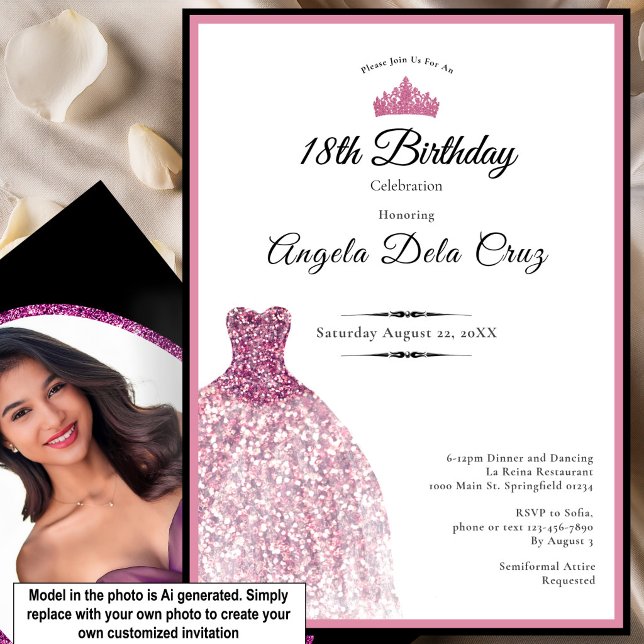 Invitation Robe rose élégante pour les 18 ans début (Créateur téléchargé)