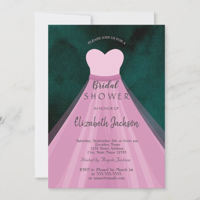 Invitation Robe rose Fête de mariage vert  (Devant)