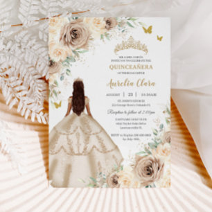 Invitation Robe Rose Florale Princess Quinceañera Champagne