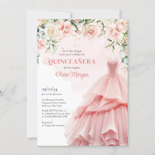 Invitation Robe rose formelle florale d'aquarelle unique