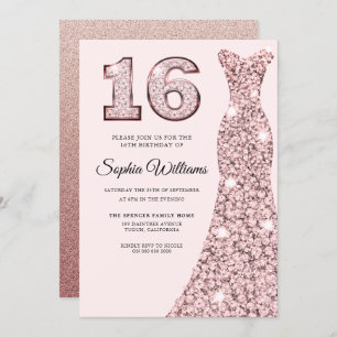 Invitation Robe rose Gold Bluish 16e Anniversaire Sweet 16