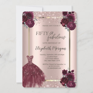 Invitation Robe Rose Gold Confetti Bourgogne Roses 50e