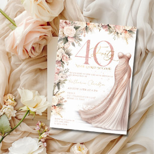 Invitation Robe Rose Gold Pailletée Fleurs 40e Anniversaire